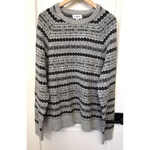 NWT Nordic Fair Isle Men L Sweater Gray Soft Comfy Cabin Camping Grandpacore